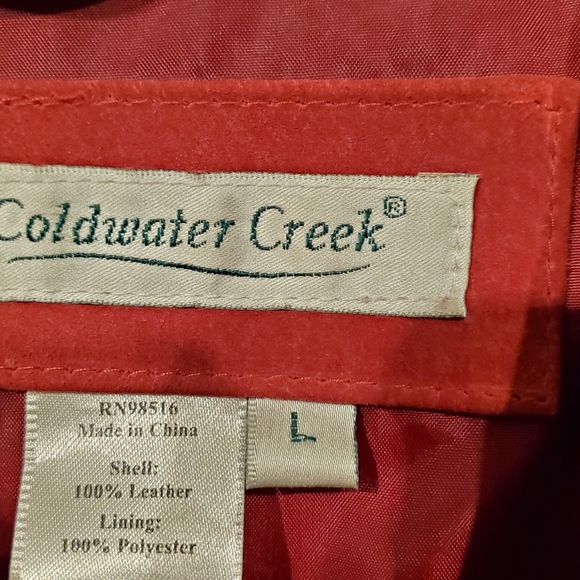 Coldwater creek Women's red suade leather jacket w/ beaded trim, size L - Picture 6 of 6